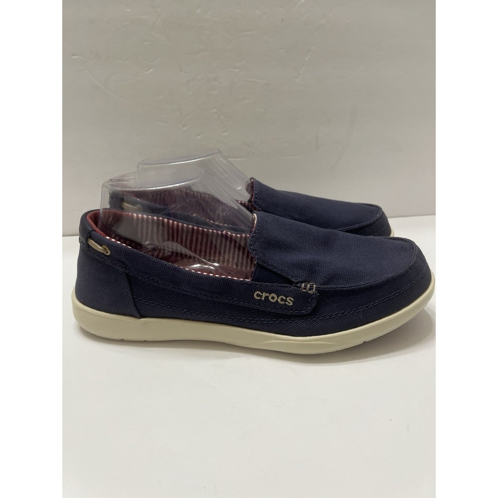 Crocs Canvas Wall Loafer Navy Slip-On Comfort Casual Women's 10 Side Ports
